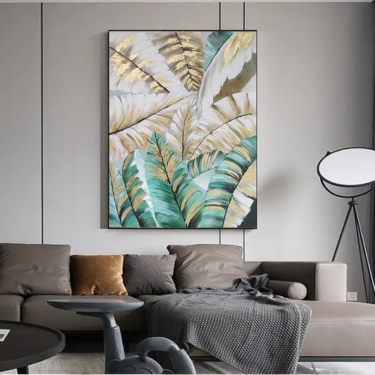 Handpainted Oil Painting On Canvas Leaf Home Wall Art Canvas New Arrival Flower Painting Modern,31inx47in,No Frame