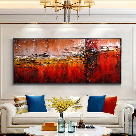 #480Red Abstract Oil Painting On Canvas Handpainted Without Frame Textured Modern Large Size Wall Art,27inx54in,No Frame