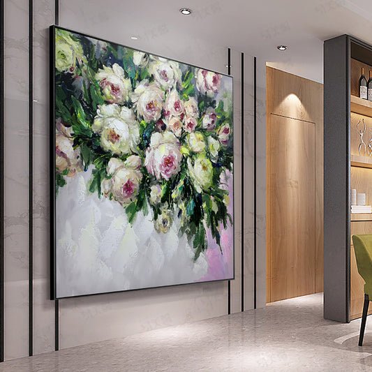 Abstract Wall Art Flower Oil Painting Hand Painted Rose Painting On Canvas For Wedding Decoration,31inx31in,No Frame