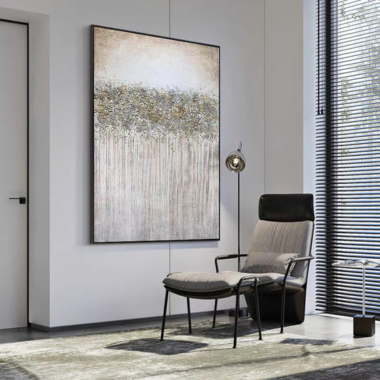 Handpainted Oil Painting Postmodern Abstract Vertical Corridor Decoration Painting Light Luxury Gold Leaf Hanging Painting Large,31inx47in,No Frame