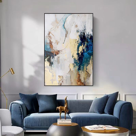 Hand painted Oil Painting Abstract Gold Foil Decorative Painting Living Room Wall Large Vertical Canvas Mural,31inx47in,No Frame
