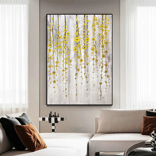 Hand painted Golden Flower Knife Painting Living Room Sofa Background Decorative Painting Large Murals Can be,31inx47in,No Frame