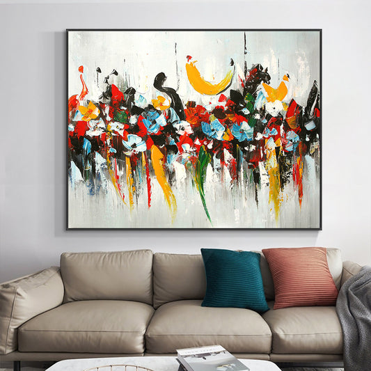 #440Abstract Colorful Flower Oil Painting  Hand Painted On Canvas Thick Palette Knife Painting Wall Art,27inx54in,No Frame