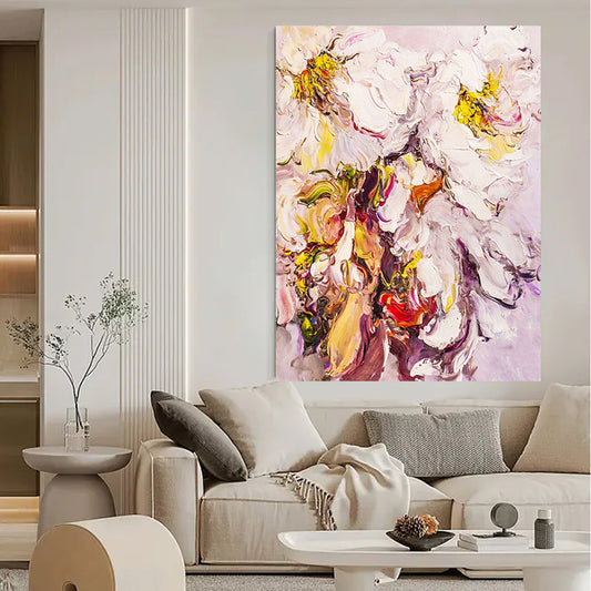 Unframe Wall Art  Hand Painted Oil Painting On Canvas Abstract Flower Paintings,31inx47in,No Framed
