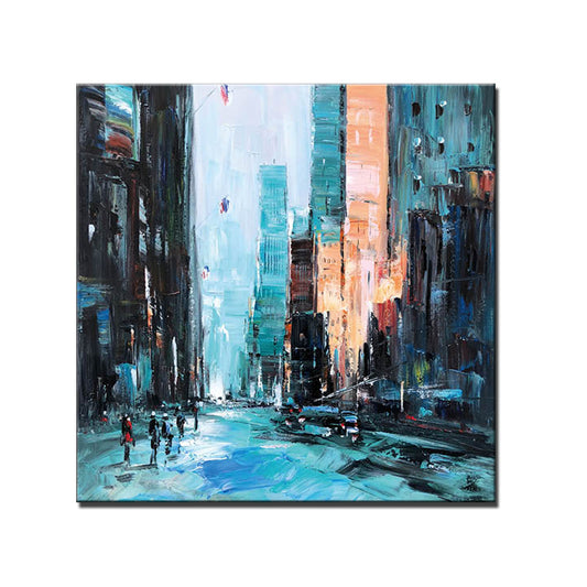 City Architecture Landscape Oil Painting On Canvas Handmade Abstract Wall Art Interior Home Decor Acrylic Wall,31inx31in,No Frame
