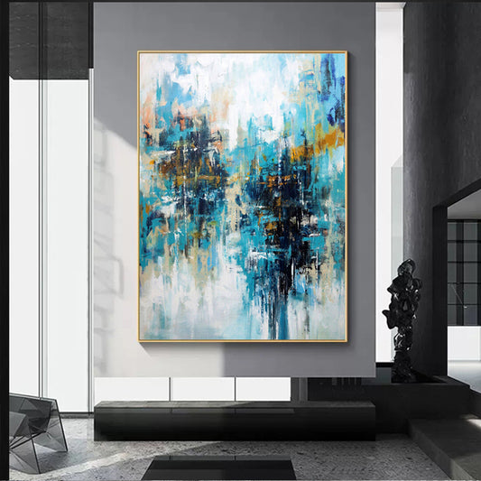 Hand painted Abstract Large Blue Oil Painting Modern Mural Living Room Decoration Painting Large Wall Art,31inx47in,No Frame
