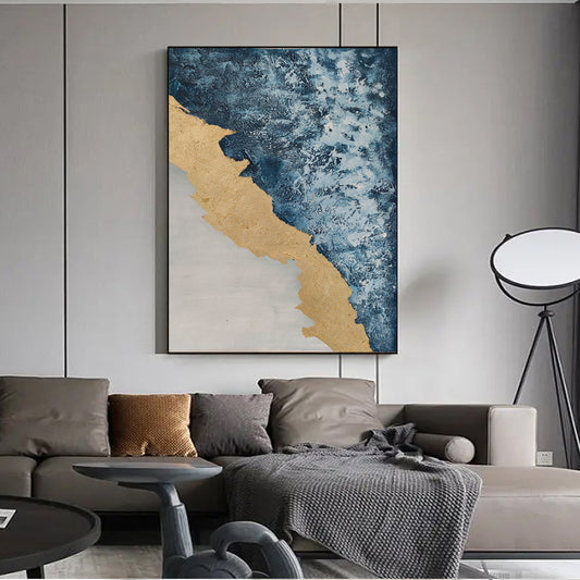 Scenery Seaside Painting Hand Painted Modern Art Oil Painting Sandy Beach Landscape For Living Room,31inx47in,No Frame