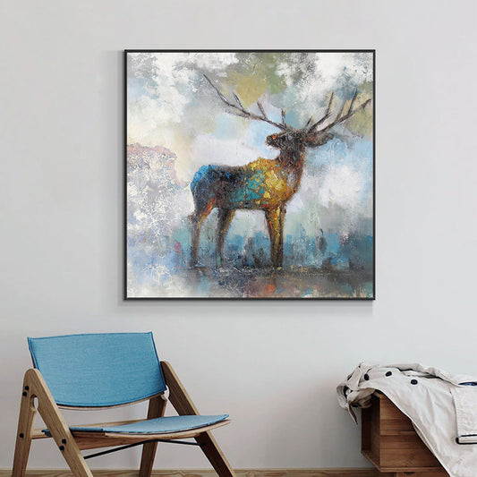 Hand Painted Gold Texture Vintage Oil Painting Modern Abstract Sika deer Wall Art Handmade Canvas Picture