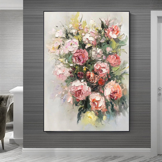 Hand Painted Abstract Flower Oil Painting Knife Thick Texture Canvas Painting Modern Wall Art Picture For Home Living Room,31inx47in,No Frame