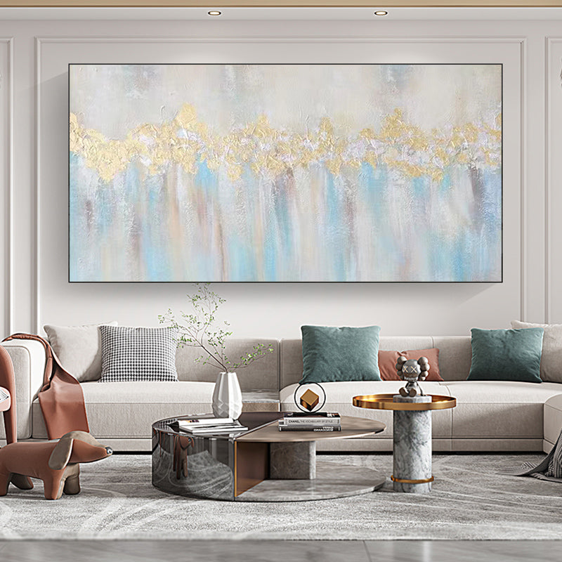 Hand painted Oil Painting Living Room Decorative Painting Modern Simple Gold Foil Abstract Sofa Background Wall,27inx54in,No Frame
