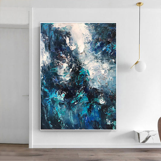 Abstract Blue Green Colour Knife Oil Painting Hand Painted Modern Home Decoration Paintings Thick Oil,31inx47in,No Frame
