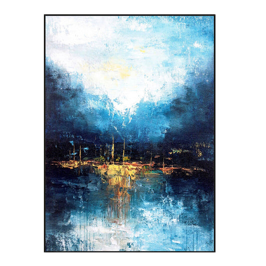 Handmade Abstract Large Blue Oil Painting Modern Mural Living Room Decoration Painting Large Size,31inx47in,No Frame