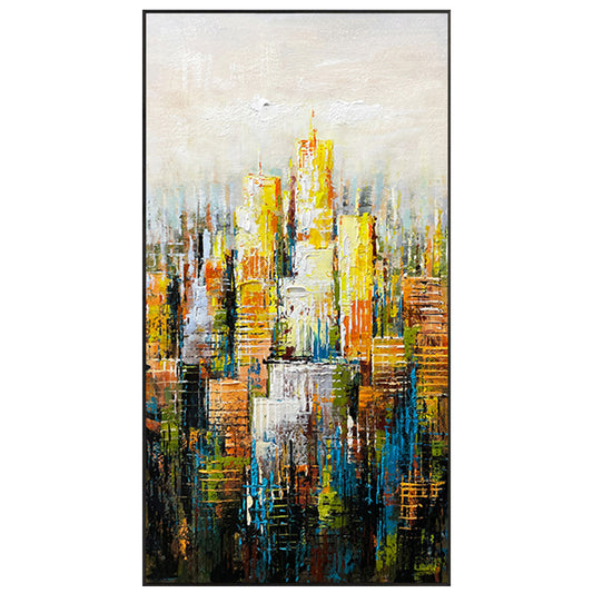 Handmade Oil Painting Canvas Painting Vertical Urban Landscape Living Room Porch Decorative Painting Can be Customized ,27inx54in,No Frame