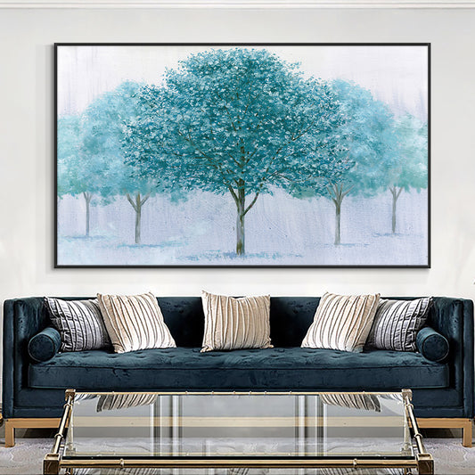 Abstract Large Size Blue Trees Oil Painting  Handmade Canvas Painting Landscape Plant Wall Art,27inx54in,No Frame