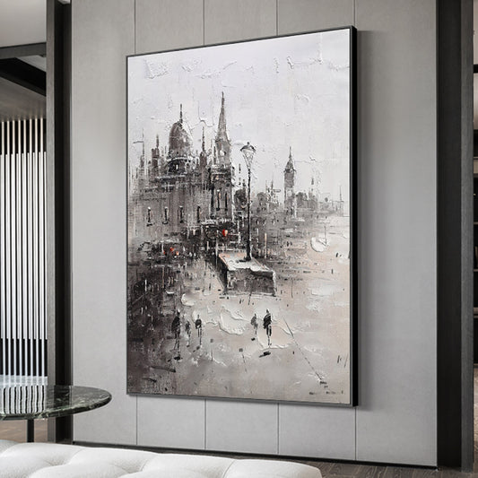 Abstract Landscaple Oil Painting Northern Europe Light Luxury Style Decorative Cityscape Hand Painted Oil Painting Art,31inx47in,No Frame