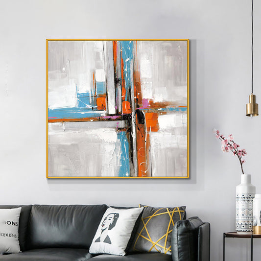 Abstract Coloful Geometric  Hand Painted Oil Painting On Canvas Minimalist Modern Wall Art Paintings,31inx31in,No Frame