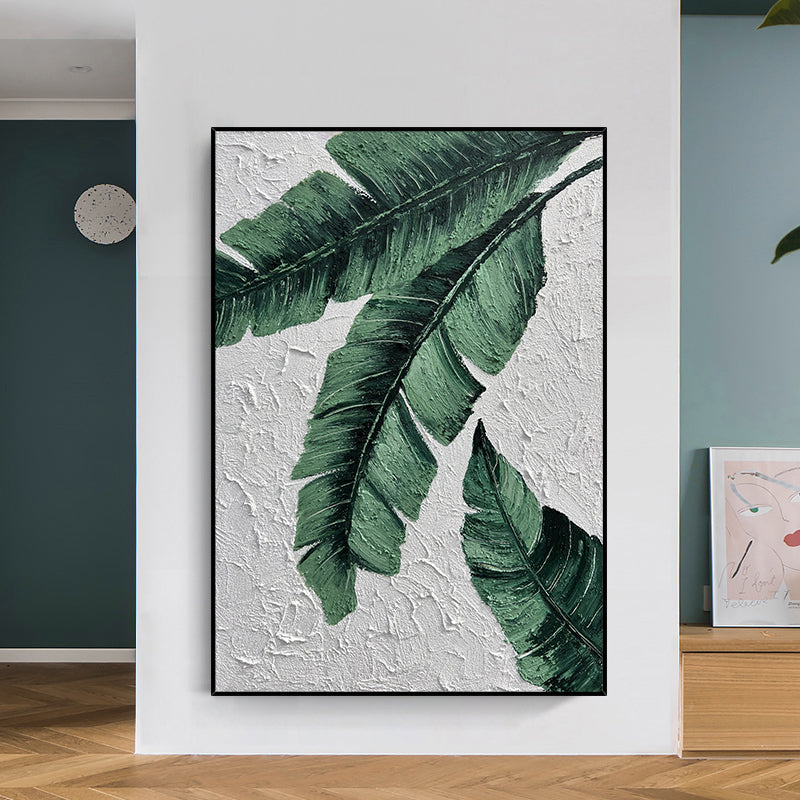 Handmade Oil Painting Texture Green Plant On Canvas Living Room Restaurant Decorative Modern Background Hanging Mural,31inx47in,No Frame