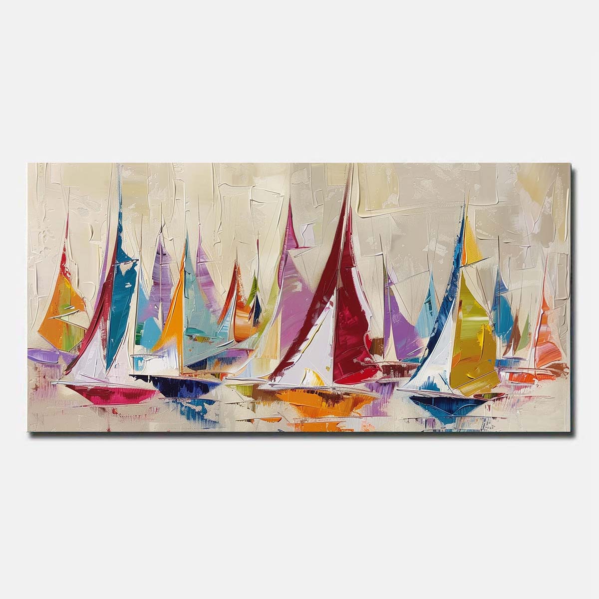 Hand Painted Oil Painting On Canvas Blue Abstract Wall Art Sailing boat  Unframed/Rolled