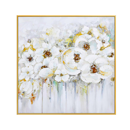 Modern Flower Painting Hand Painted Oil Painting Thick Oil 3D Knife White Flowers Painting For Wedding,31inx31in,No Frame