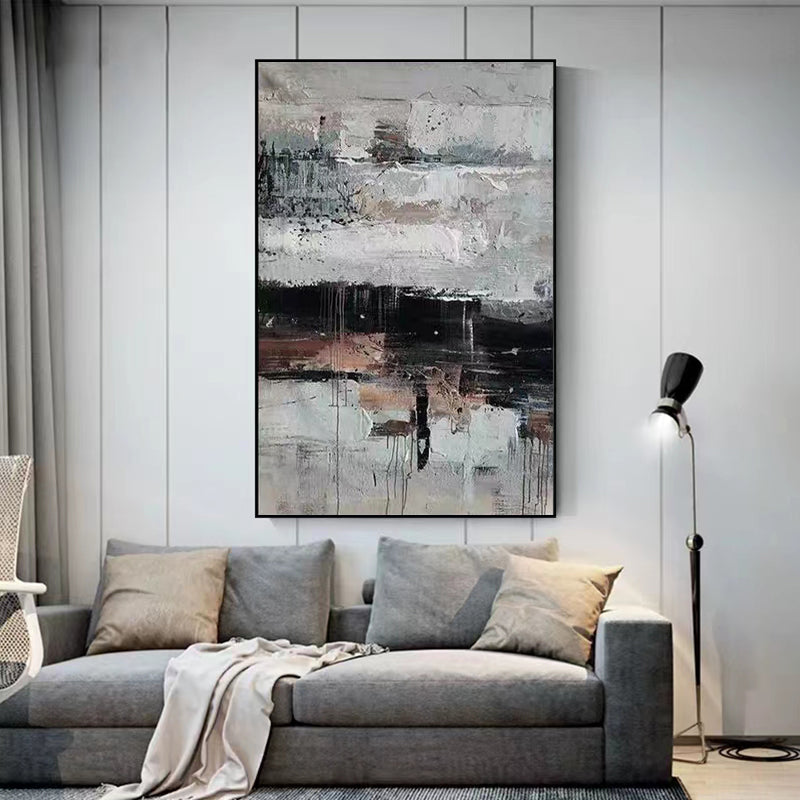 Handpainted Abstract Oil Painting Gray Brown Living Room Sofa Background Wall Decoration Painting Large Vertical Canvas,31inx47in,No Frame