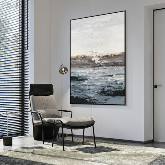 #940 Handpainted Handmade Abstract Seascape Sunset Sunrise Oil Paintings on Canvas Wall Art Picture For Living Room Bedroom,31inx47in,No Frame