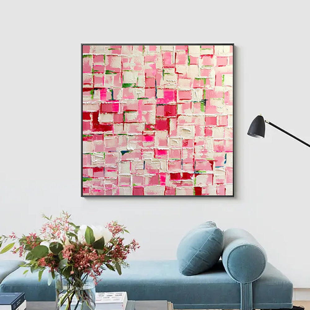 Home Decoration Pink Square Pictures Wall Art Handpainted Oil Paintings Unframed For Hotel,31inx31in,No Frame