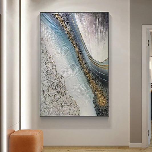 Hand painted Abstract Landscape Grey Oil Painting Wall Art Original Handmade Canvas Gold Foil Oil Painting