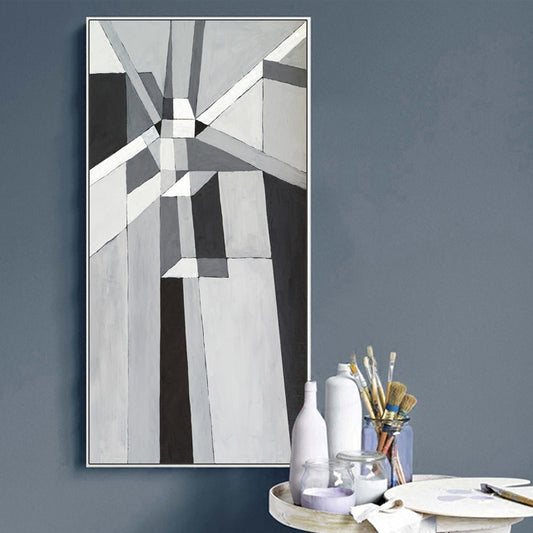 Gray Wall Paintings Home Entrance Modern Scandinavian Geometric hand-painted Oil Painting Decorative Painting Vertical Club Hote27inx54in,No Frame
