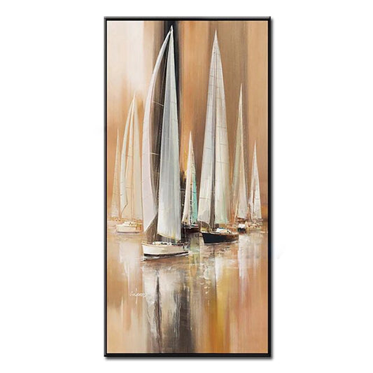 Sailing Boat On The Sea Handpainted Wall Art Home Decor Picture Modern Oil Painting On Canvas ,27inx54in,No Frame