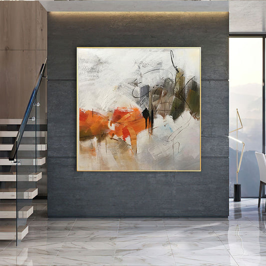 Handmade Orange Oil Painting Large Modern Oil Painting Hand Painted Abstract Painting Living Room Wall Decoration,31inx31in,No Frame