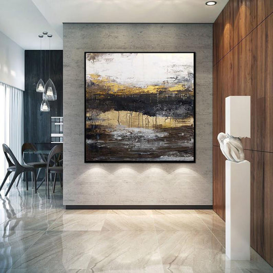 Handmade Painting Cancas Large Geometric Art Horizontal Painting Wall Art Canvas Painting Modern Art Black White Minimalist Art31in,No Frame
