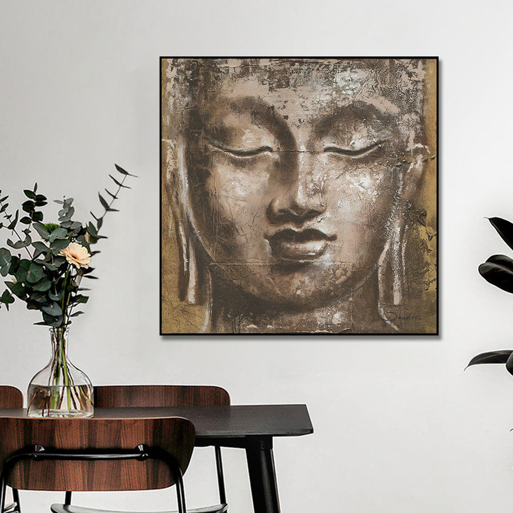 Handpainted by Artist Canvas Painting Wall Art Religion Picture Abstract Buddha Head Oil Painting For
