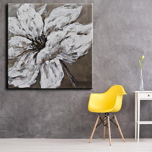Modern  Handpainted Textured White Flowers Oil Painting Handmade On Canvas New Plant Flower Wall Art,31inx31in,No Frame