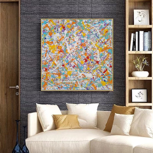 Pure Hand painted Decorative Painting Jackson Pollock Color Abstract Lines Living Room Bedroom Art Hanging Painting,31inx31in,No Frame