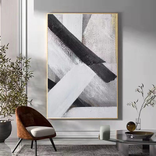 Black and White Gray Hand Painted Abstract Canvas Oil Painting Living Room Background Wall Hanging Painting,31inx47in,No Frame
