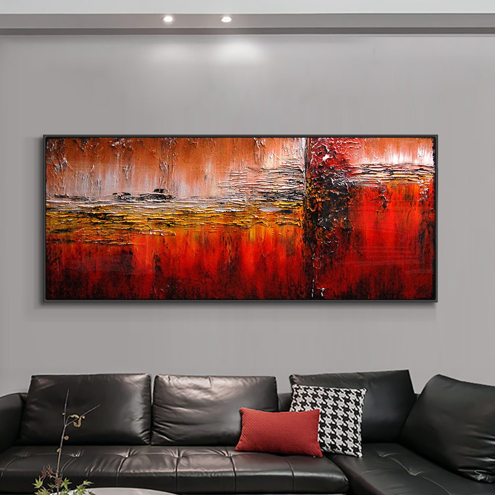 #480Red Abstract Oil Painting On Canvas Handpainted Without Frame Textured Modern Large Size Wall Art,27inx54in,No Frame