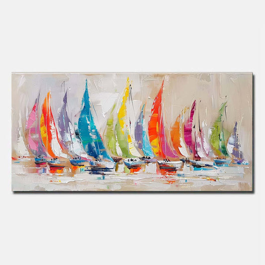 Hand Painted Oil Painting On Canvas Yellow Abstract Wall Art Sailing boat Unframed/Rolled