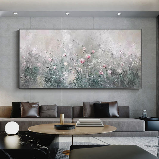 Pure Handpainted Oil Painting Horizontal Version of Flower Paintings Living Room Sofa Bedroom Decorative Painting Abstract,27inx54in,No Frame