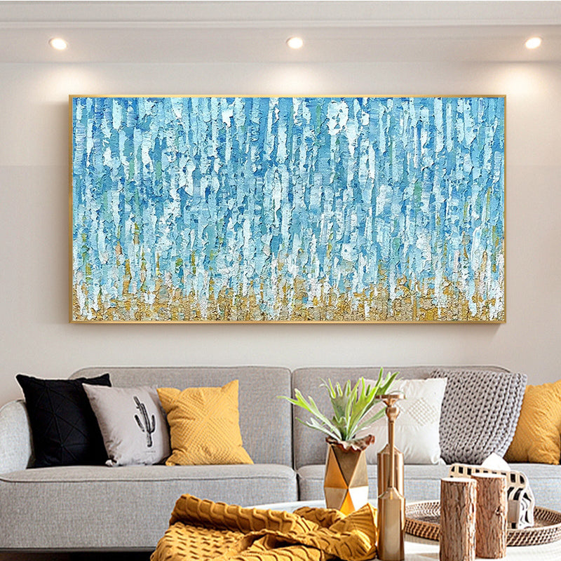 Customizable Abstract Hand painted Landscape Murals Large Decorative Living Room Murals Blue Woods Canvas Hanging Paintings,27inx54in,No Frame