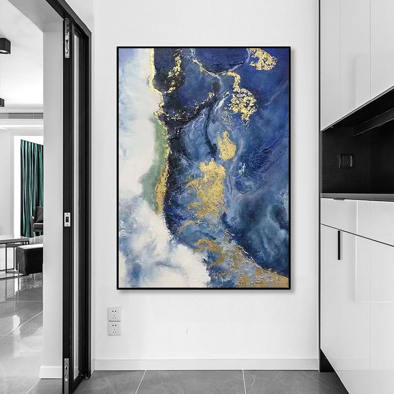 Entrance Decorative Painting Light Luxury Style Large Floor Background Wall Living Room Painting Blue Abstract,31inx47in,No Frame