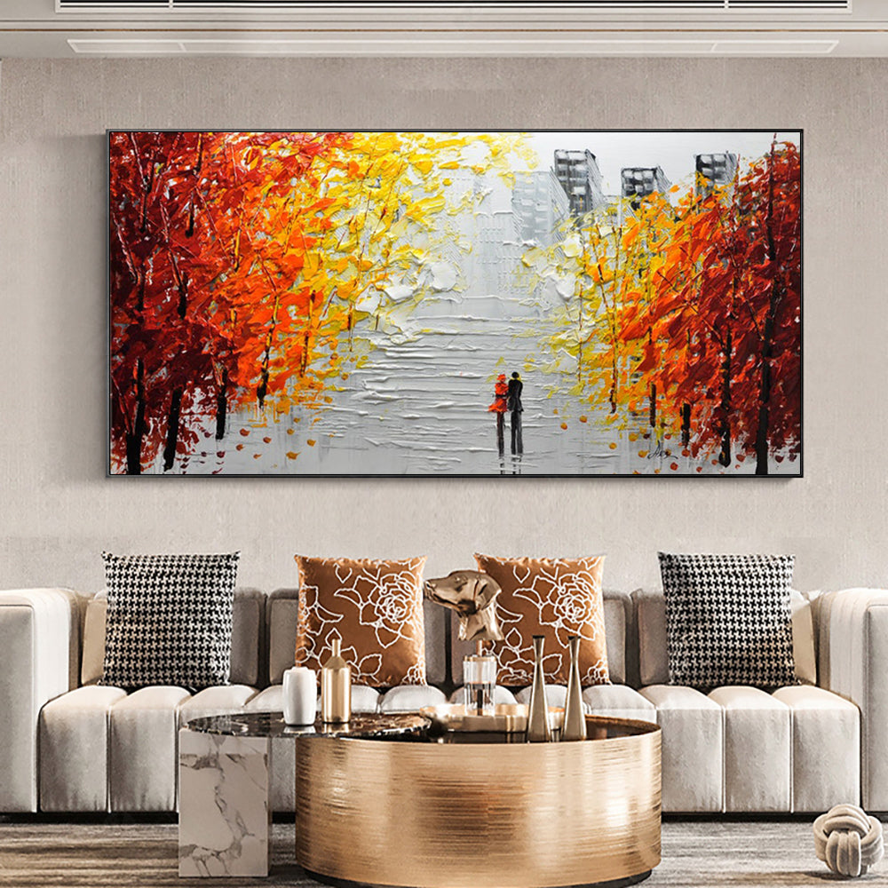 Hand painted Abstract Landscape Oil Painting Colorful Mordern Building Wall Art Handmade Canvas Painting for Living room,27inx54in,No Frame
