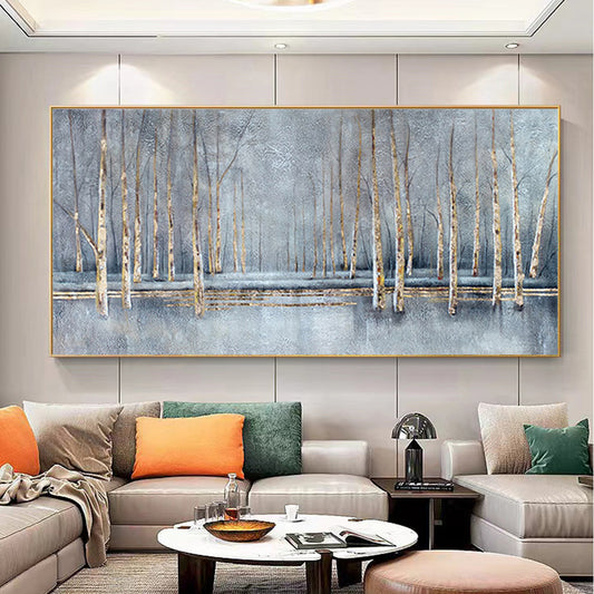 Handpainted Tree Abstract Oil Painting On Canvas 3D Handmade Hanging Image Living Room Bedroom Decorative,27inx54in,No Frame