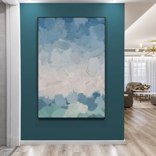 Modern Simple Abstract Hand painted Oil Painting Living Room Corridor Decorative Painting Blue Simple,31inx47in,No Frame