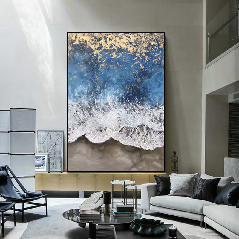 Hand painted Hotel Decorative Modern Wall Acrylic Art Canvas Picture Seascape Artwork Sea Wave Abstract Oil,31inx47in,No Frame