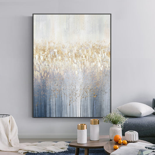 Hand Painted Abstract Trees Oil Painting On Canvas With Gold Foils Modern Landscape Wall Art Living Room,31inx47in,No Frame