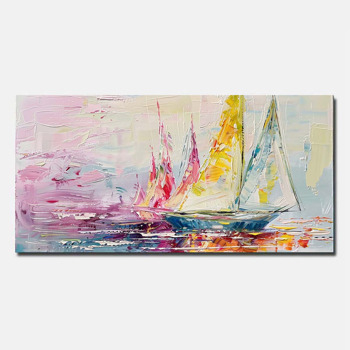 Hand Painted Oil Painting On Canvas Blue Sailing boat Abstract Wall Art Unframed/Rolled