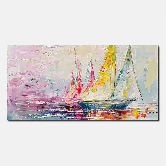 Hand Painted Oil Painting On Canvas Blue Sailing boat Abstract Wall Art Unframed/Rolled