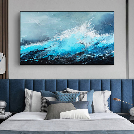 Modern Minimalist Sofa Background Wall Decoration Painting Light Luxury Style Blue Abstract Art Painting Oil Painting,27inx54in,No Frame