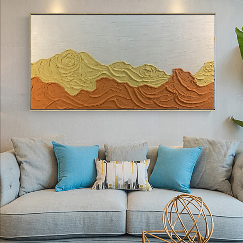 Hand Painted Abstract Painting Mountain Texture Acrylic Modern Art Oil Painting For Living Room Wall,27inx54in,No Frame