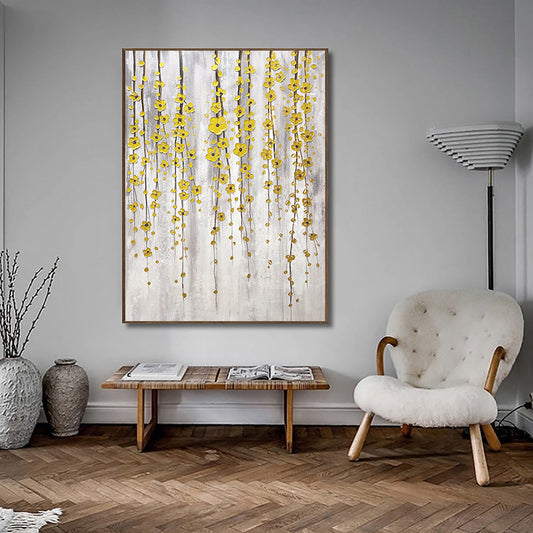 Hand painted Golden Flower Knife Painting Living Room Sofa Background Decorative Painting Large Murals Can be,31inx47in,No Frame